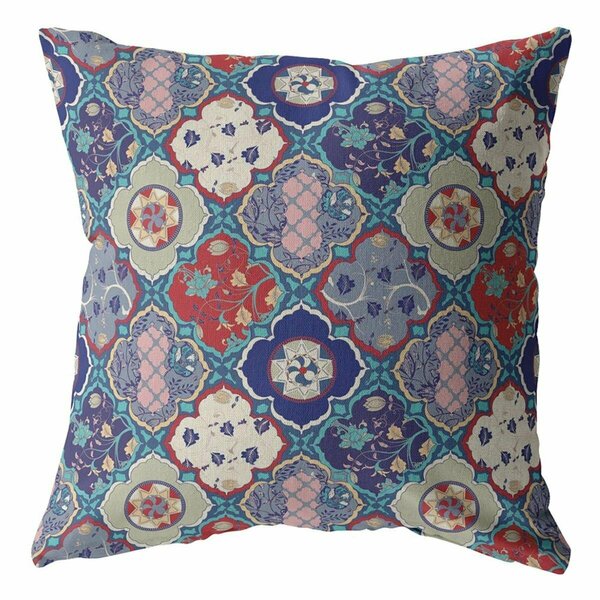 Palacedesigns 16 in. Trellis Indoor & Outdoor Throw Pillow Red Cream & Turquoise PA3095379